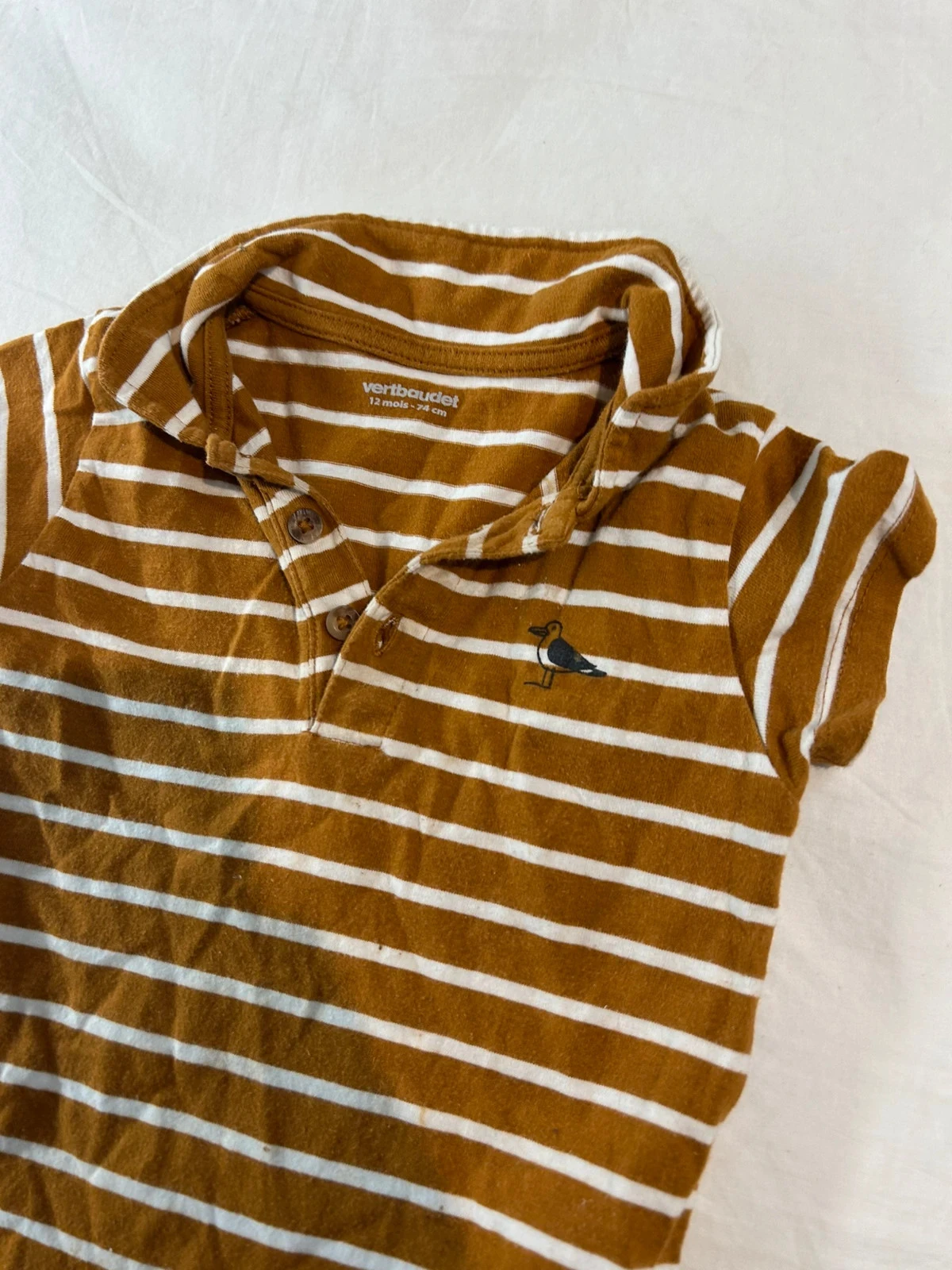 Mono de rayas Vertbaudet marrón blanco talla para niños 12 meses – photo 3